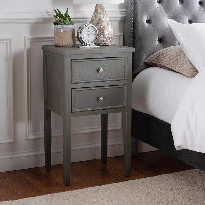 Fedir Traditional Shaker 30''H End Table, Rustic Chic Pine Wood Nightstand with Dual Storage Drawers, Ash Gray
