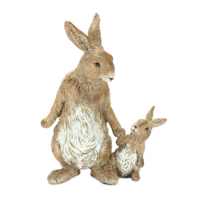 Ensemble de deux figurines de lapin en polyrésine brun et blanc de 7 po