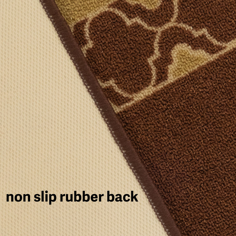 Custom Size Trellis Brown Bordered Design Anti Slip Low Profile Loop Pile Indoor Runner Rug Carpet, Runner 3' x 15'