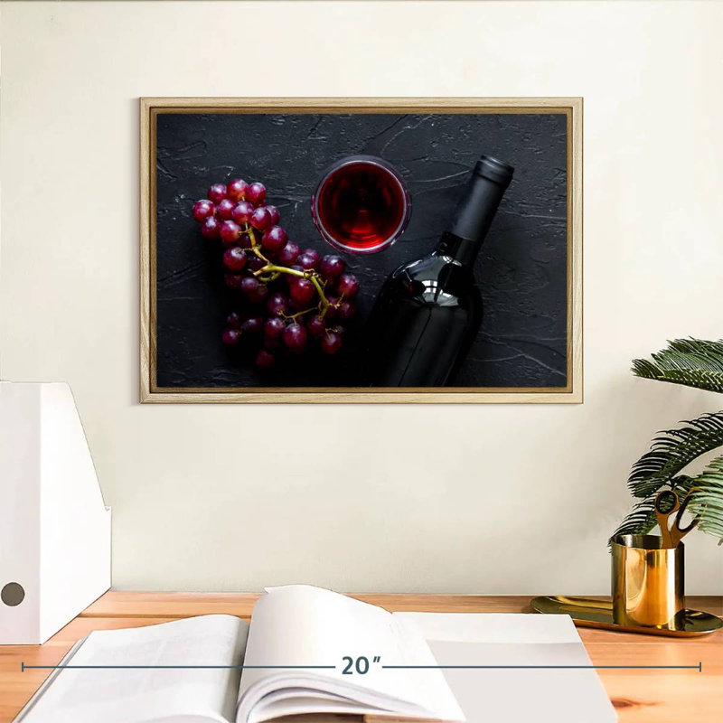 Classy Red Wine, Floating Frame Natural Wood, 13" X 9"