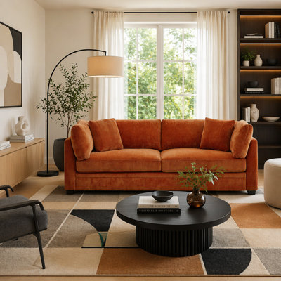 3-Seater Chenille Upholstered sofa WITH Cushion Back