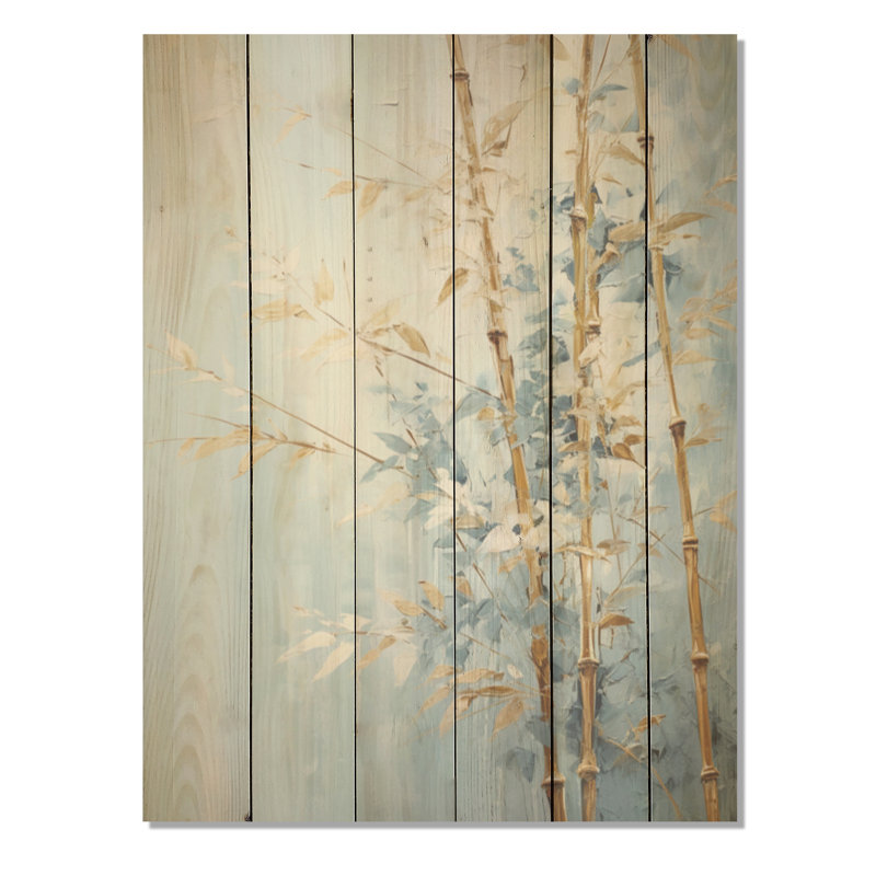 Or et bambou bleu - Art mural en bois de bambou sur bois de pin naturel, H 32 po x l 24 po