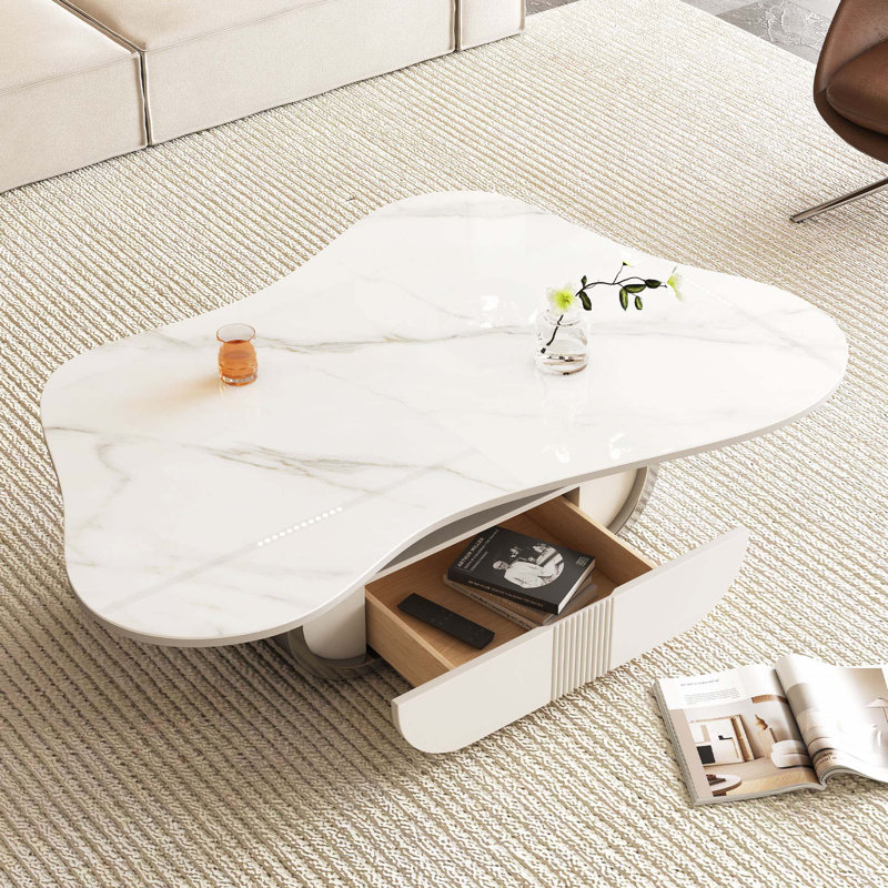 Table basse Butterfly avec plateau en pierre frittée, Gris / Blanc