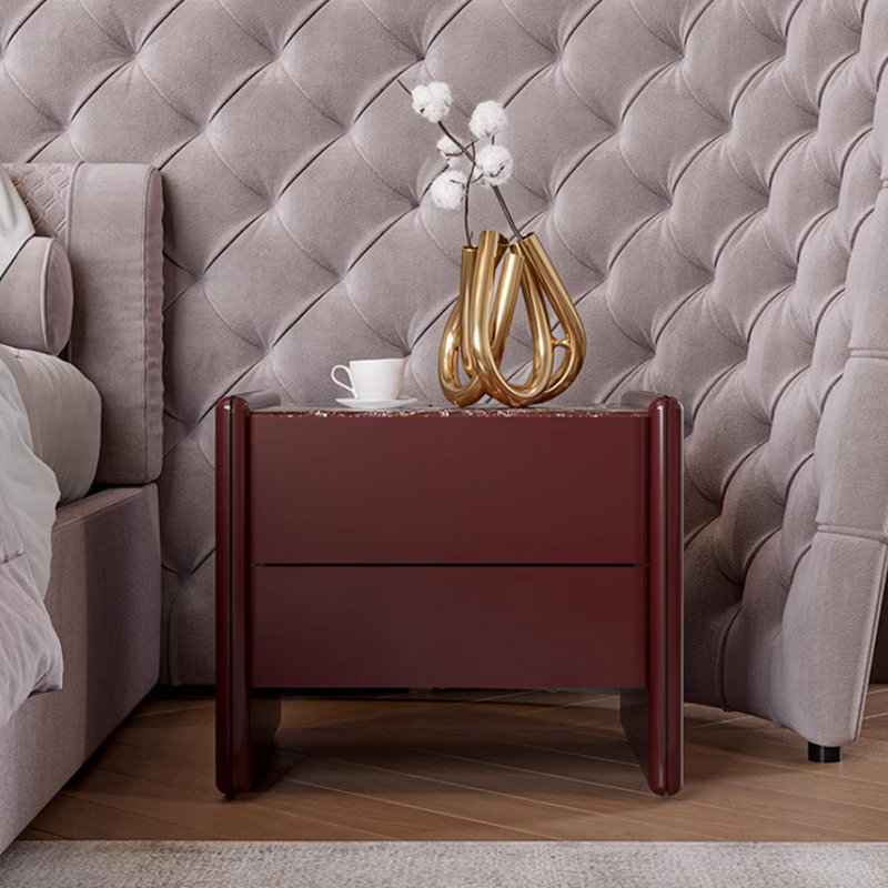 Luxury Stone Nightstand Modern Simple, Red