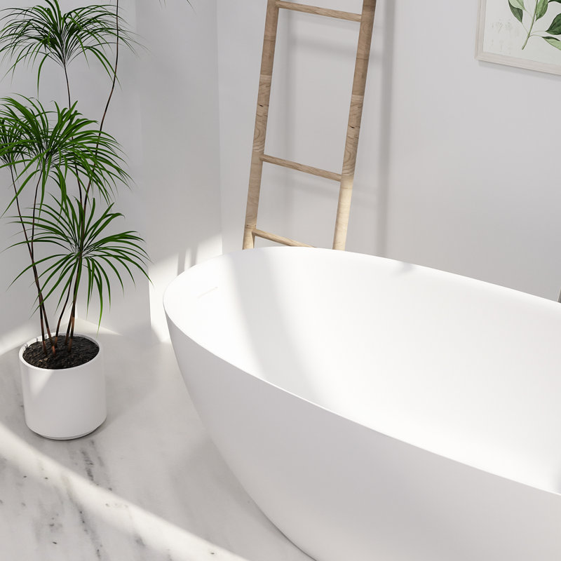 Baignoire de trempage autoportante de 65 po x 30 po avec drain escamotable et trop-plein, certifiée CUPC, conception élégante pour salles de bain modernes