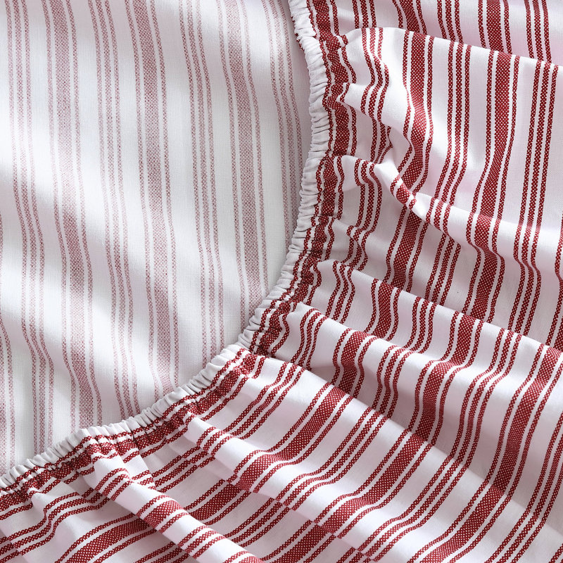 Queen Red Stripe Cotton Percale Fitted Sheet