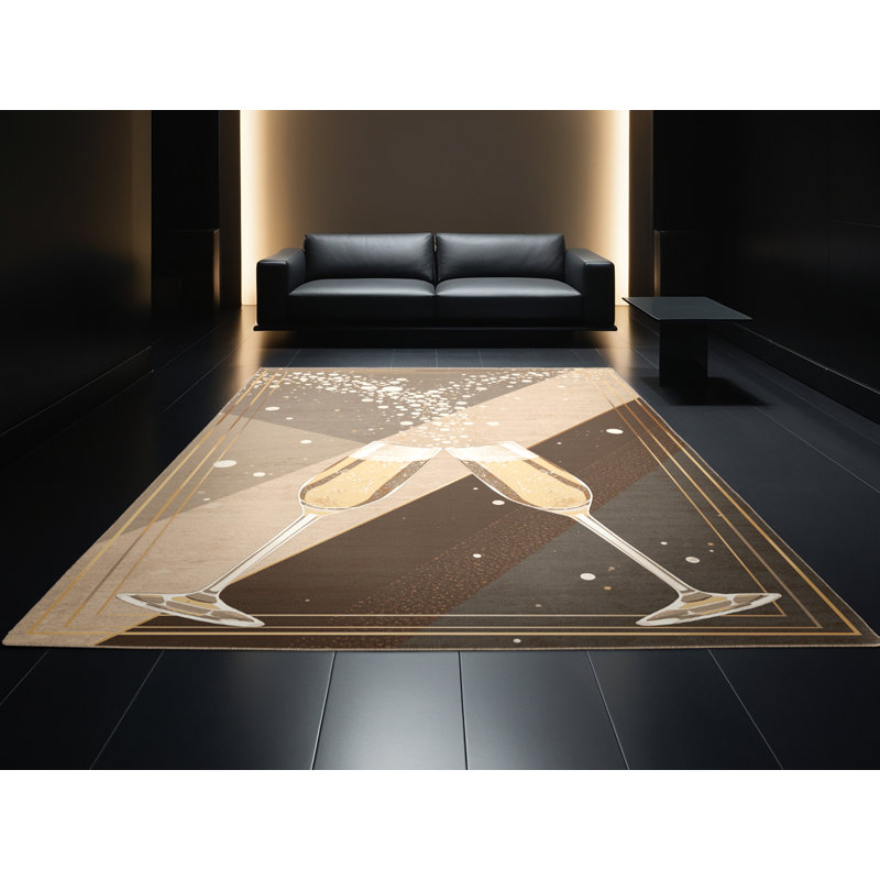 Tapis beige moelleux et moelleux en verre champagne Grasmere, 7x9