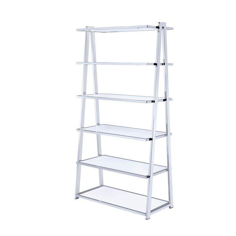 High Gloss & Chrome Finish Bookshelf Rectangular Design With Metal Frame