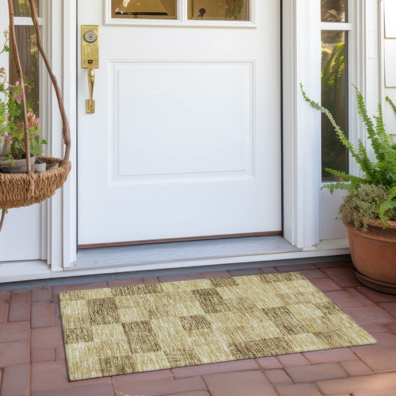 Gold Rectangular Synthetic Non-slip Washable Rug 30" x 20"