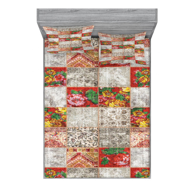 Microfiber Patchwork Sheet Set, Full Sheet Set with Fitted Sheet