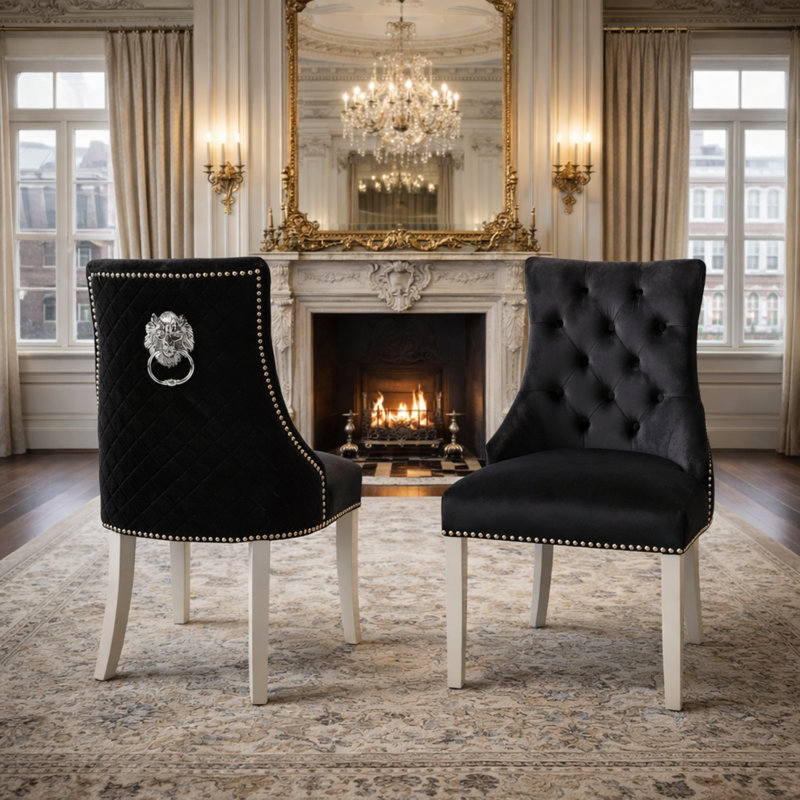48cm H Tufted Velvet Upholstered Upholstered Back Side Chair, Black