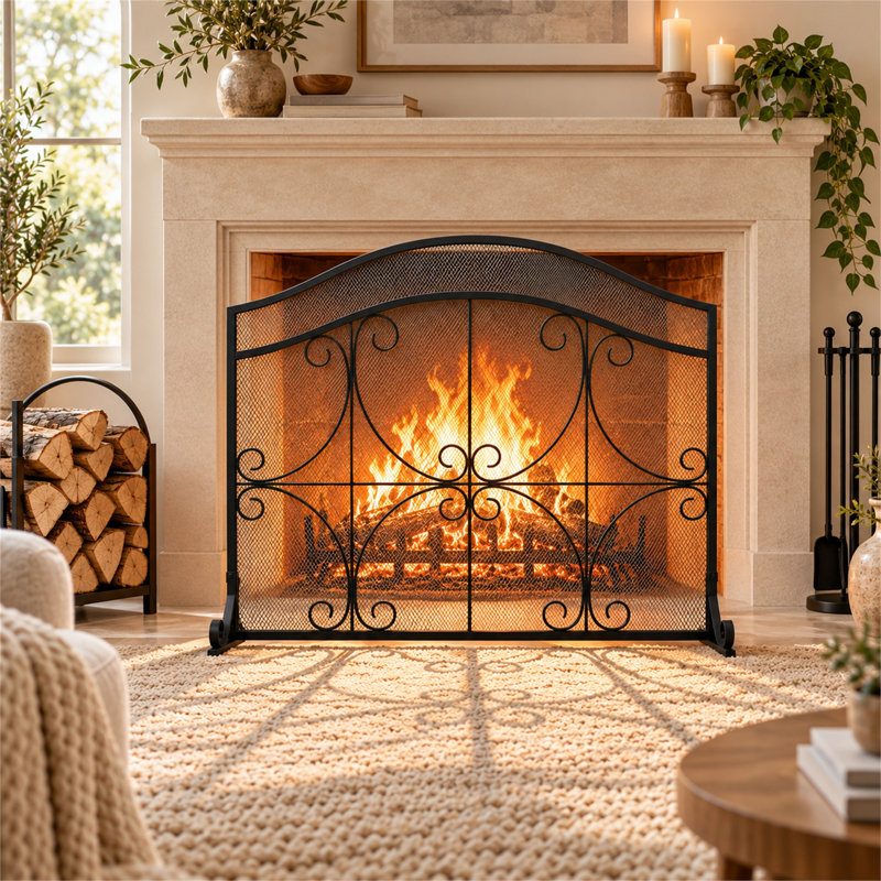 1 Panel Open Iron Fireplace Screen