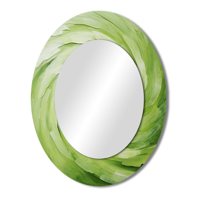 Green Serene Spiral Dreams II - Grand miroir mural ovale sur métal, 43 po x 33 po