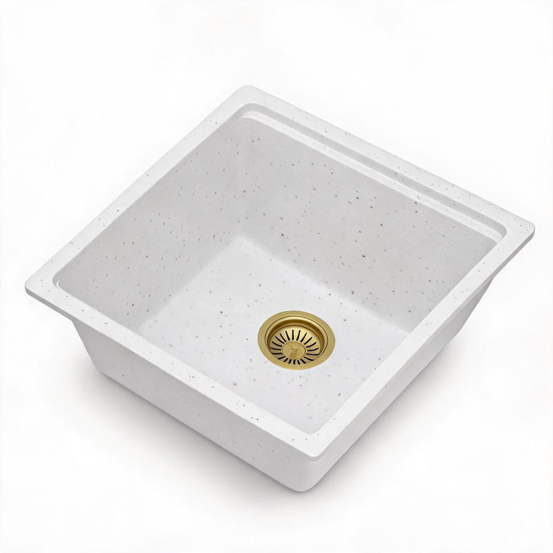 Évier de cuisine encastré en composite de quartz blanc 17 po x 19 po avec bonde arrière et accessoires