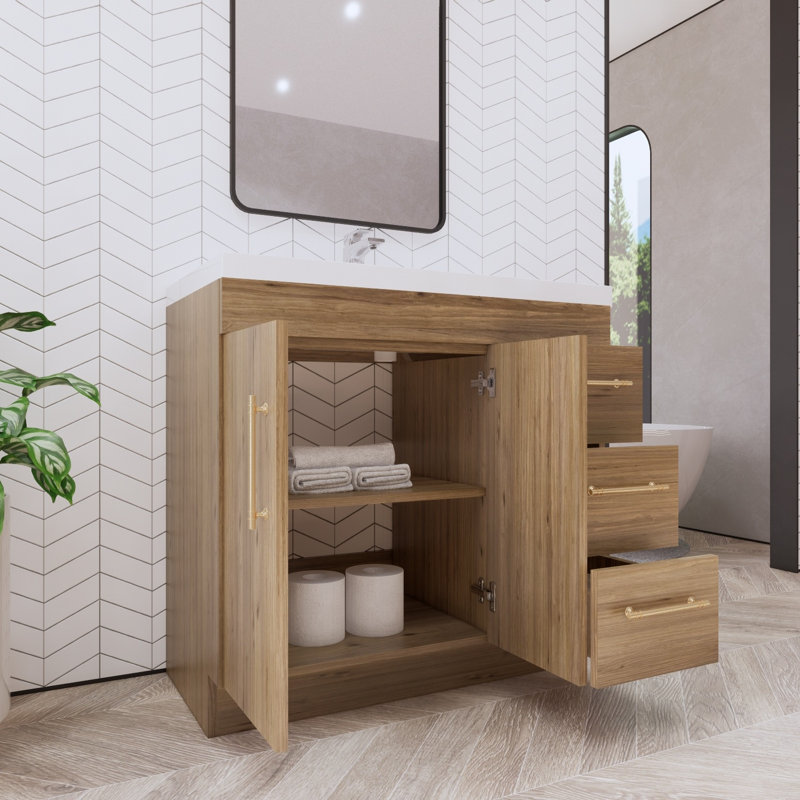 Eliza Freestanding Vanity With Reinforced Acrylic Sink, Natural Oak