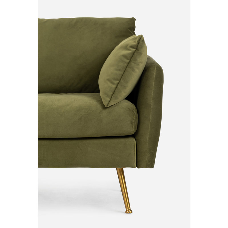 Olive Velvet Left-Facing Sectional Sofa with Gold Legs