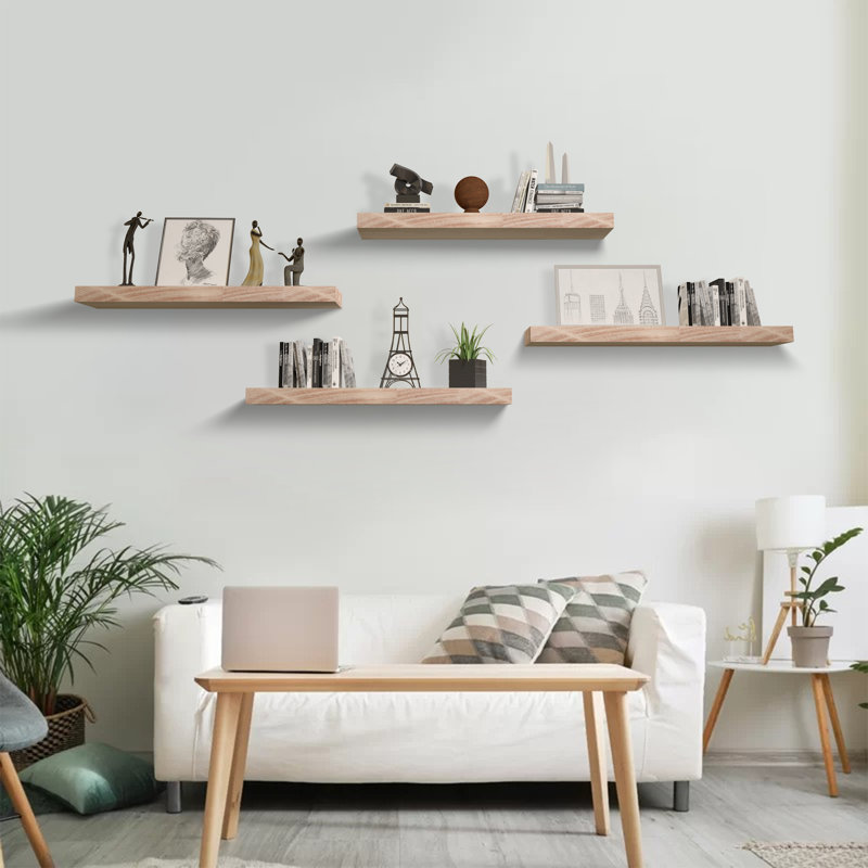 Ensemble de 2 tablettes flottantes murales, 1.57" H x 36" W x 6" D, Natural Wood