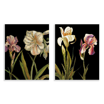 Blooming Purple Iris White Lily  2 PC Wall Plaque Art Set by Samantha Carter