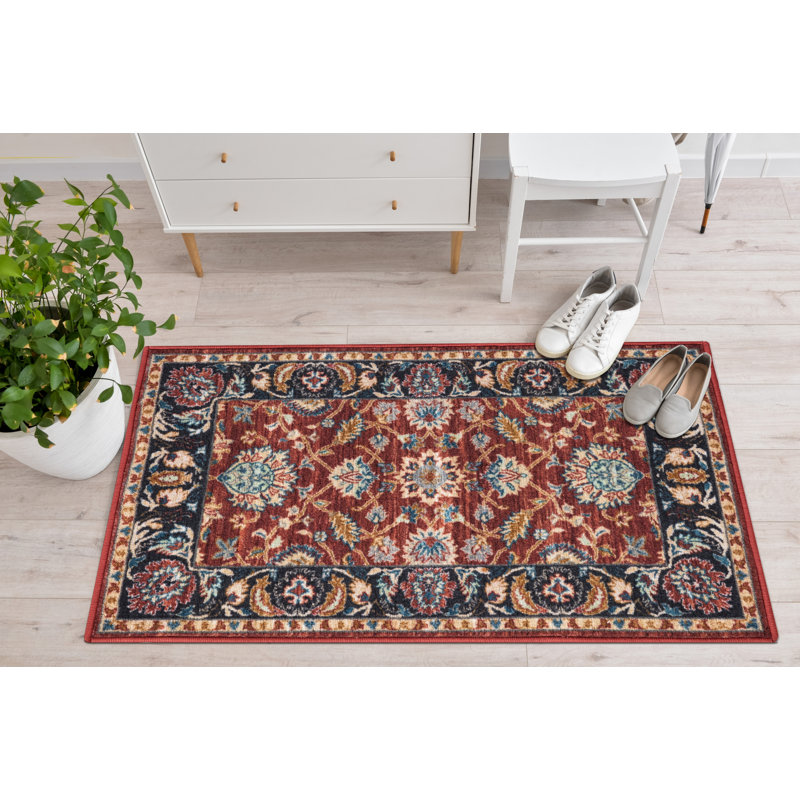 Lyanne Washable Non-Slip Red Area Rug, Rectangle 2'2 x 3'3"