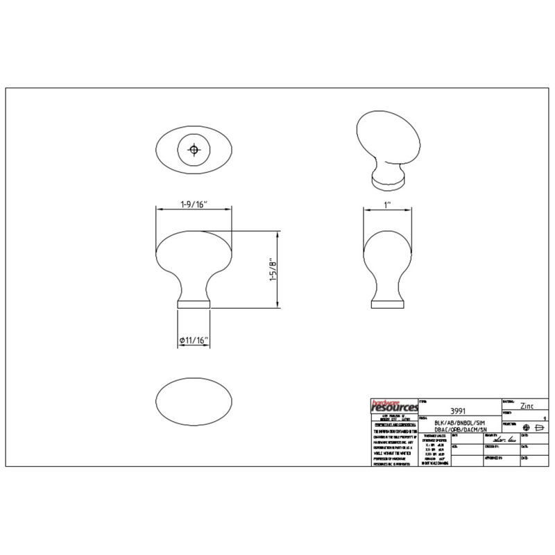 Oversized Lyon 1 5/8" Length Oval Knob, Satin Nickel