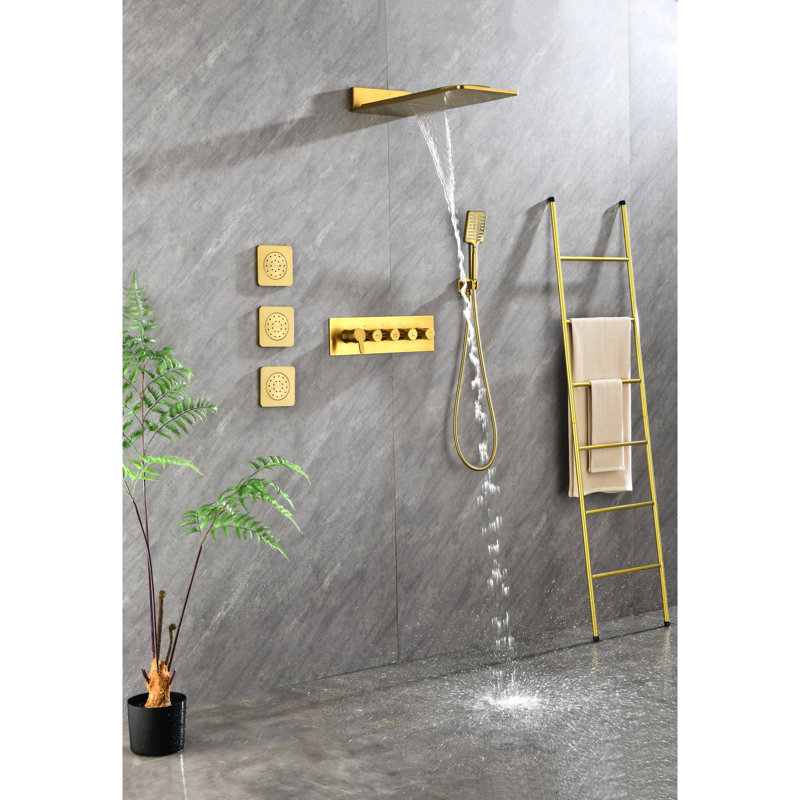 Système de douche en laiton avec 3 jets pour le corps et système de fixation au mur à effet de pluie naturel