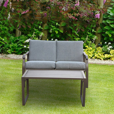 Ensemble de causeuse et table d'extérieur 2 pièces avec coussins, mobilier de patio moderne en métal