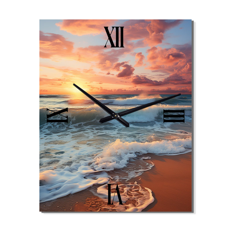 Photo de plage Sables dorés - horloge murale nautique et plage, H 32 po x l 16 po x P 1 po