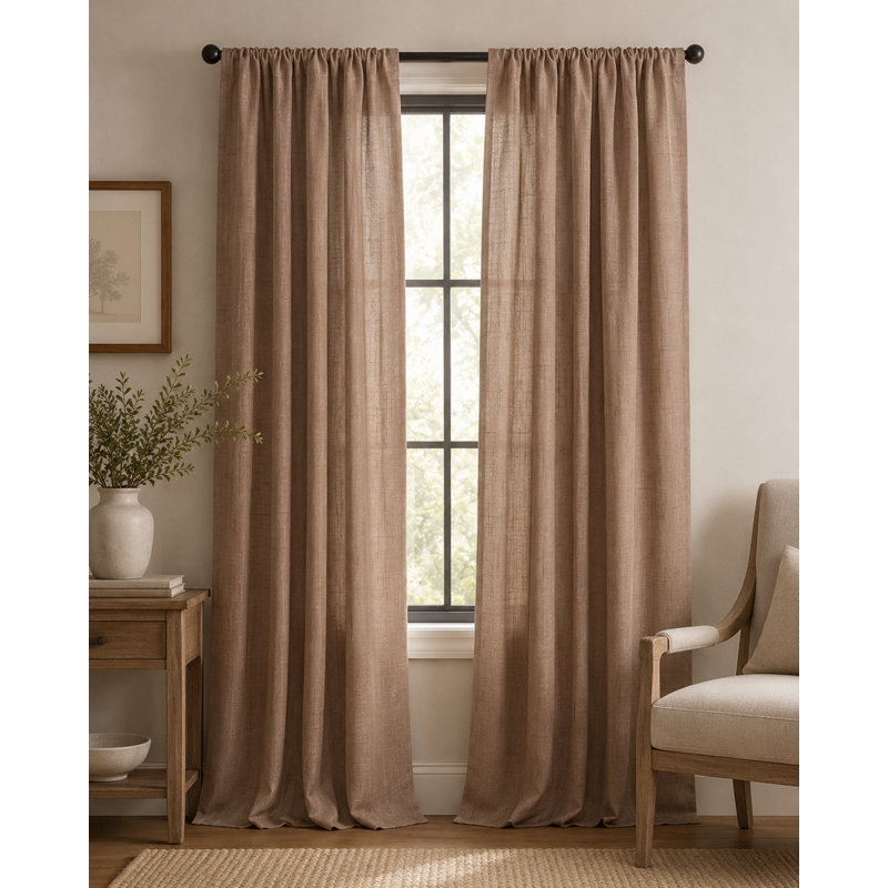Belana Semi Sheer Curtain Single Panel, 54" x 108", Mocha