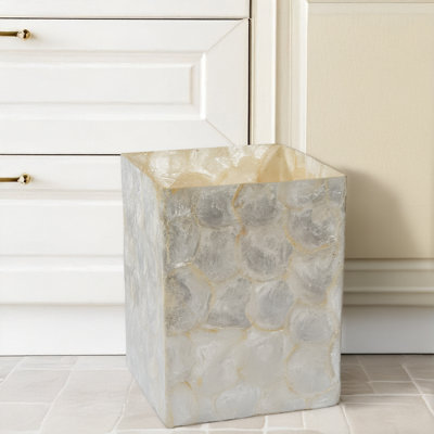 Natural All Capiz Shell Waste Basket 11x8X8