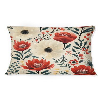 Motif floral rétro rouge et beige - coussin à imprimé floral
