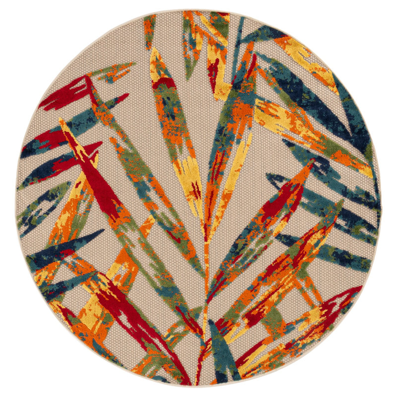Makowski Performance Floral Indoor/Outdoor Area Rug, Round 5'3"