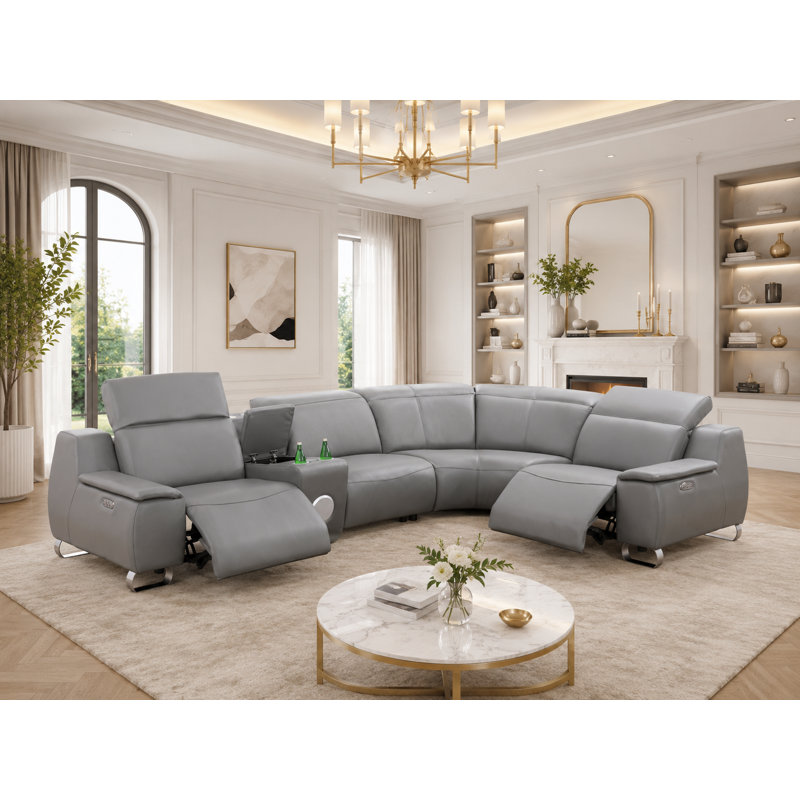 Ensemble de canapé modulaire inclinable électrique en cuir de vache 5 pièces Kawamura