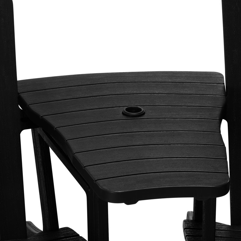 Outdoor Poly Adirondack Chair Set With Connecting Tray & Cup Holder, Black