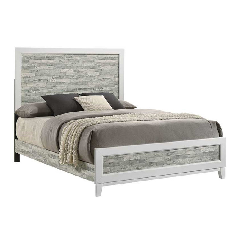 Grand lit moderne avec tête de lit haute dans la chambre à coucher à finition bicolore gris / blanc, Grand lit
