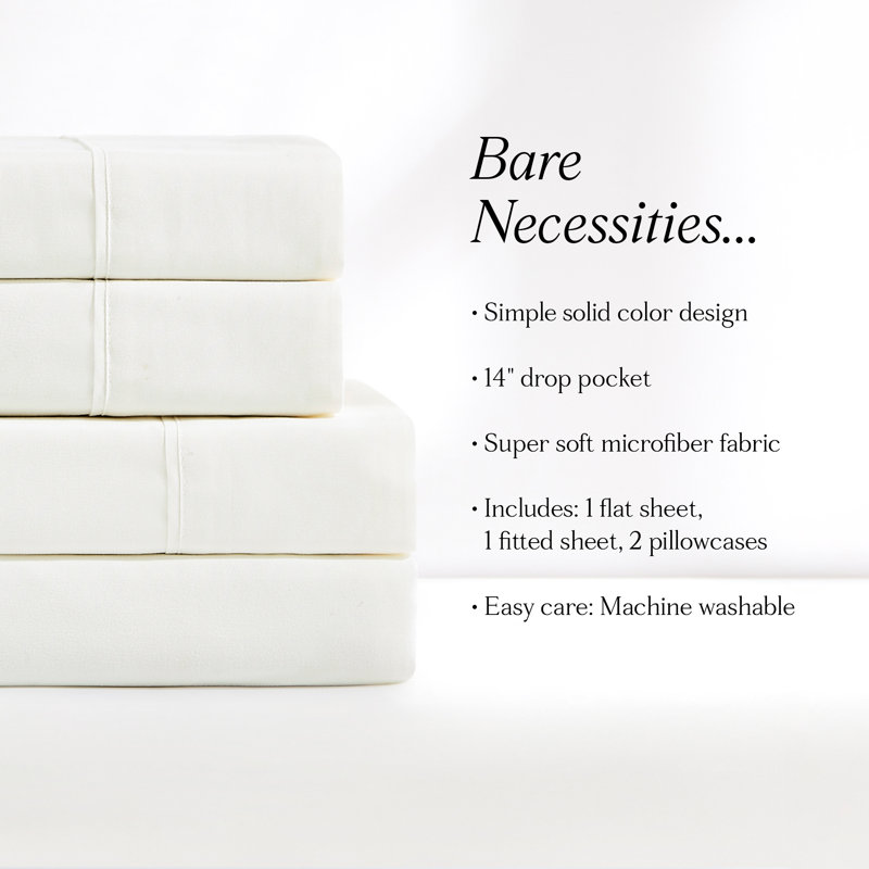 Verona Solid Sheet Set, White, Twin Extra Long Sheet Set with 2 Pilowcases