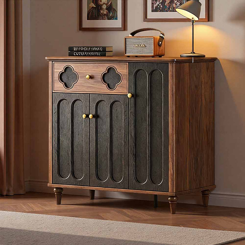 Armoire à chaussures exquise de style français, H 39,49 po x l 39,33 po x P 15,67 po, Noir / brun