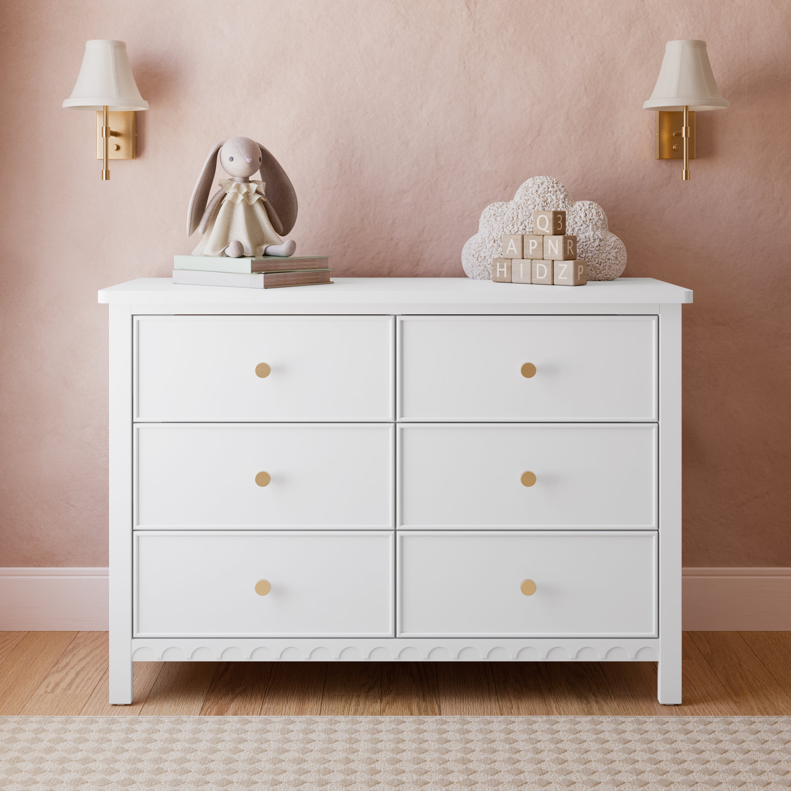 Sasha 6 Drawer Double Dresser, White