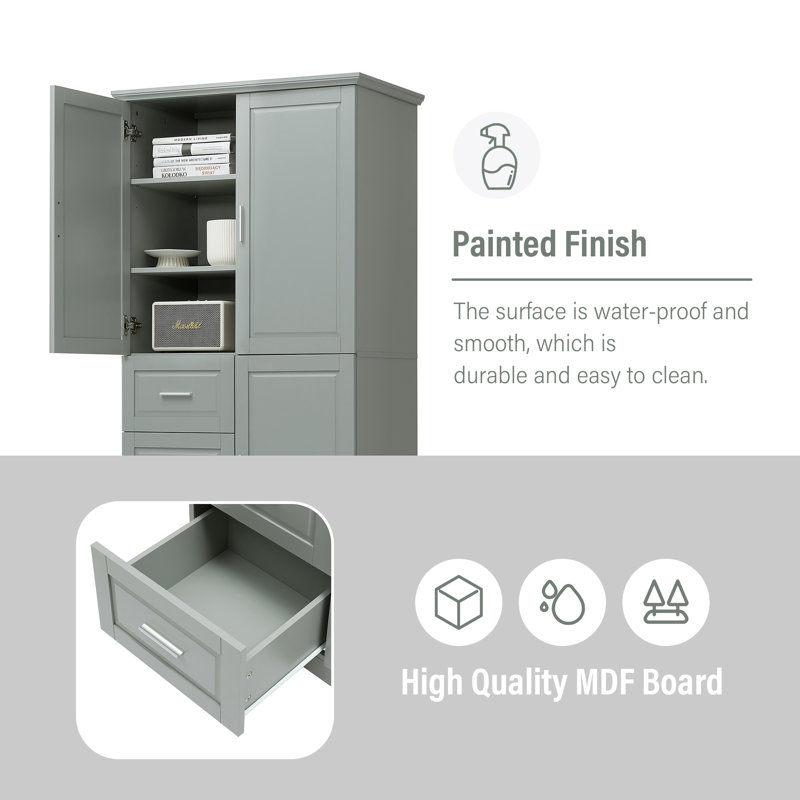 Armoire de rangement de salle de bain avec 3 portes et 3 tiroirs? - Rangement en MDF de 32,6 po de largeur, tablette réglable et quincaillerie en métal pour les serviettes et le rangement des articles de toilette