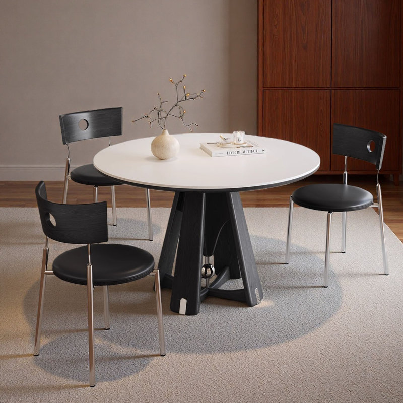 Retro Round Solid Wood Dining Table, 29.5" H x 47.2" W x 47.2" D