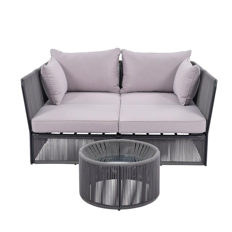 Ensemble de 2 chaises longues et table basse d'extérieur Queta, Gris, Gris