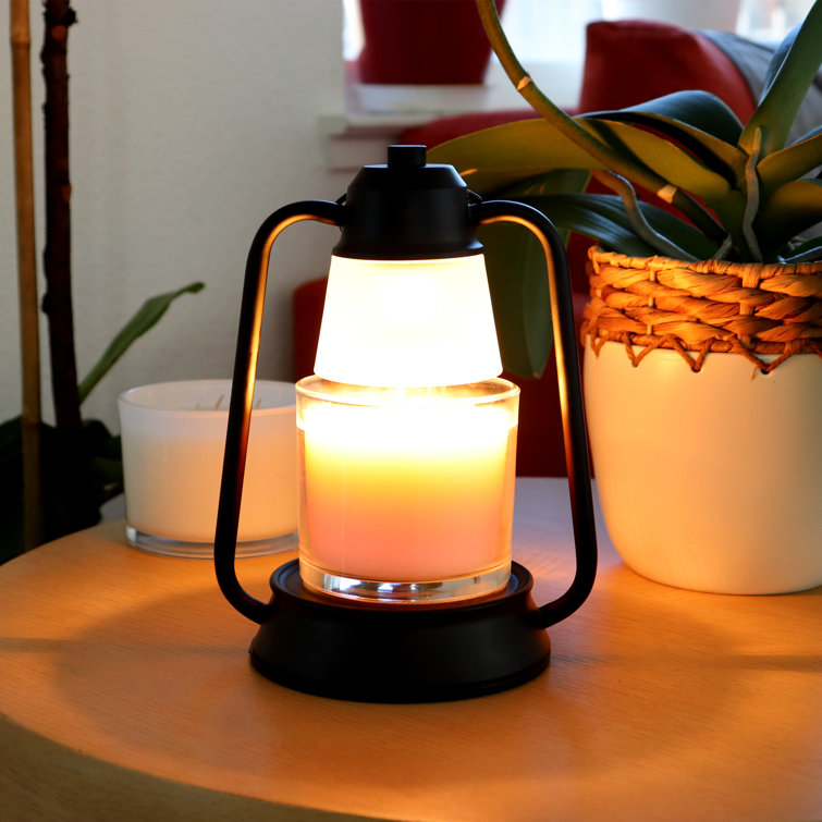 8.5 Black Candle Warmer Lamp with Dimmer, Metal Tabletop Lantern, 2 Bulbs Included Breakwater Bay