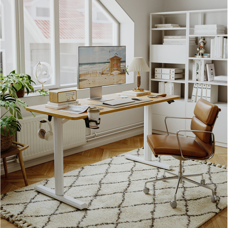 Bureau debout à hauteur ajustable Itsuo, L 55 po x P 23,60 po, Rustique clair / blanc