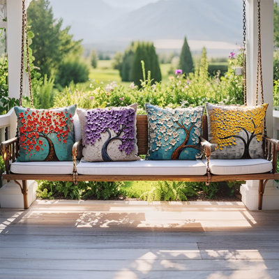 Throw Pillow Case Oil Painting Square Home Decorative Cushion Cover for 18 X 18 Inches Pillow Inserts, 4Pack(COVERS ONLY NO INSERTS)