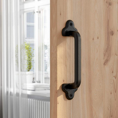 Heavy Duty 9" Antique Barn Door Handle, Large Rustic Retro Cast Iron Handle for Gates Garages Sheds Furniture, Black Powder Coated Finish, Square