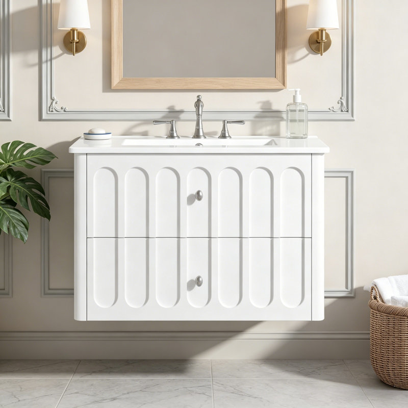 Meuble-lavabo flottant moderne 30 po, Blanc