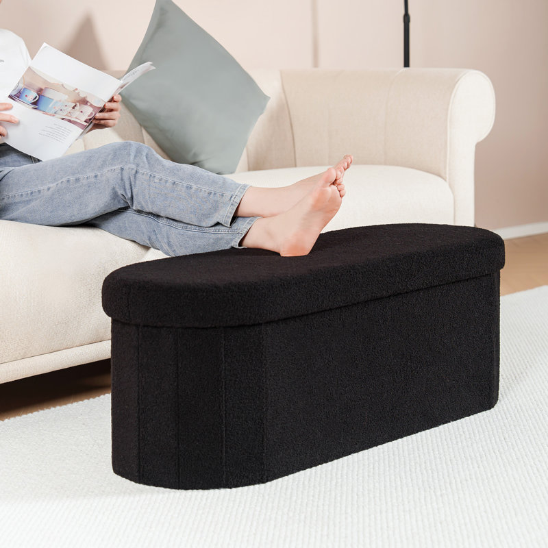 Banc ovale rembourré avec rangement Bazine 43 po x 15 po x 15 po, Ours en peluche noir