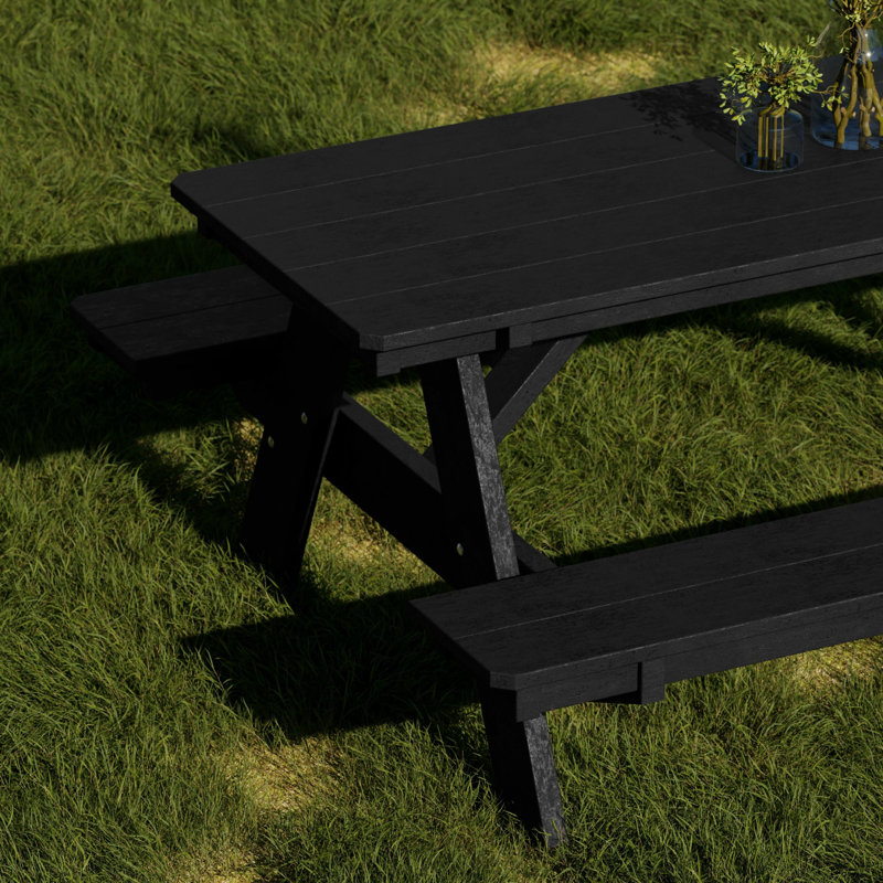 Heritage Picnic Table with Attached Benches, Black