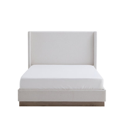 85.8" L Hale King Elegant Upholstered Wingback Bed Box Spring Required Slats Not Included Cream White Boucle