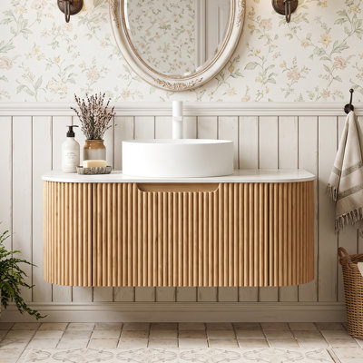24" Wall Mounted Single Sink Bathroom Vanity with Engineered Marble Top