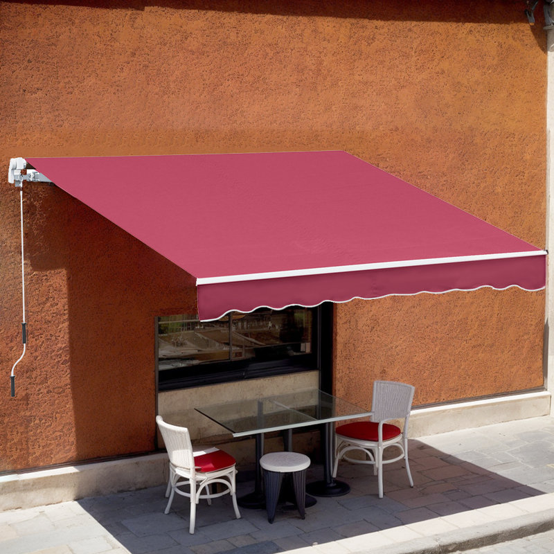 Manual Retractable Awning For Patio And Windows - Sturdy Aluminum Frame, Heat Reduction, Water-Resistant Fabric, Red